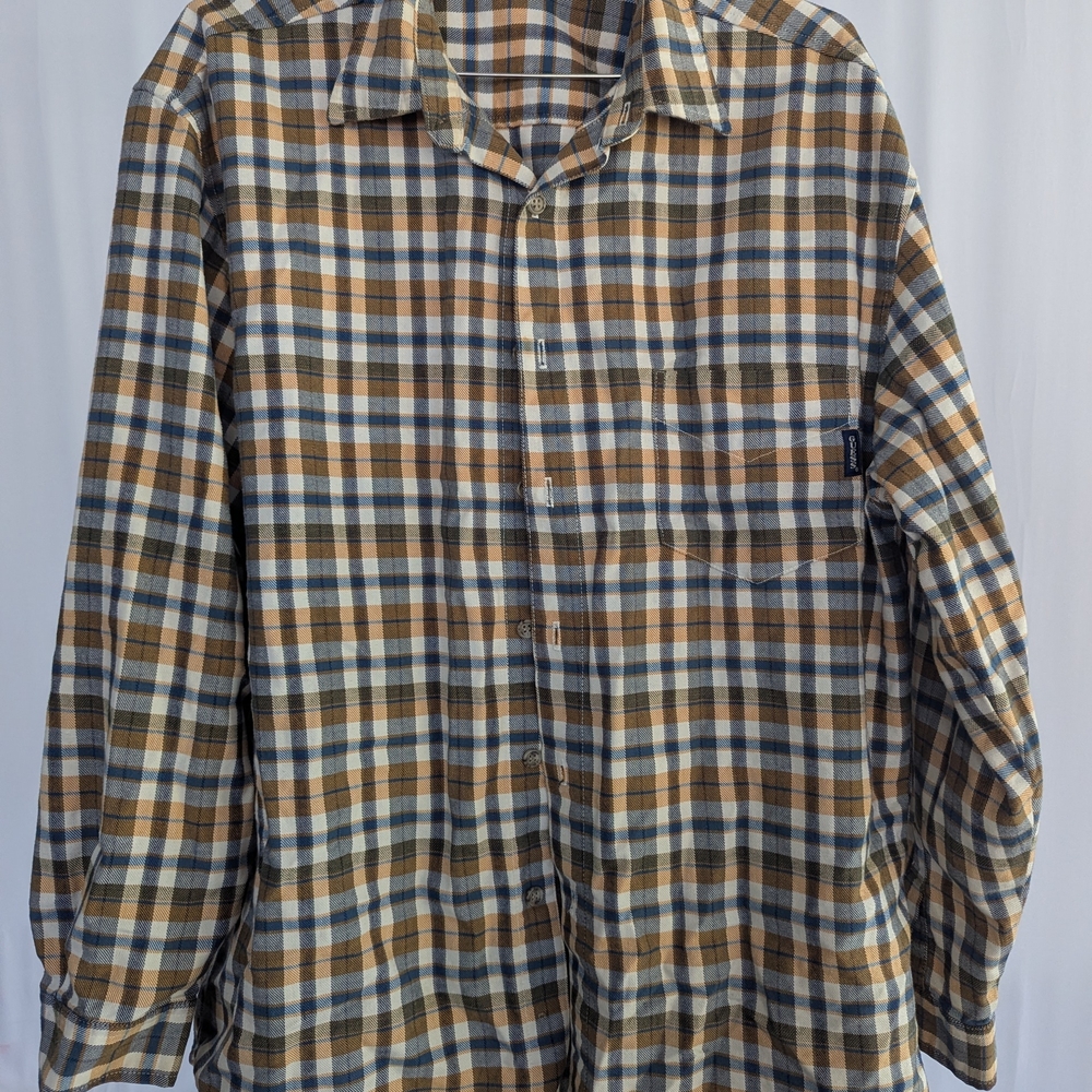 Guess Tan and White Plaid Button Down Shirt
